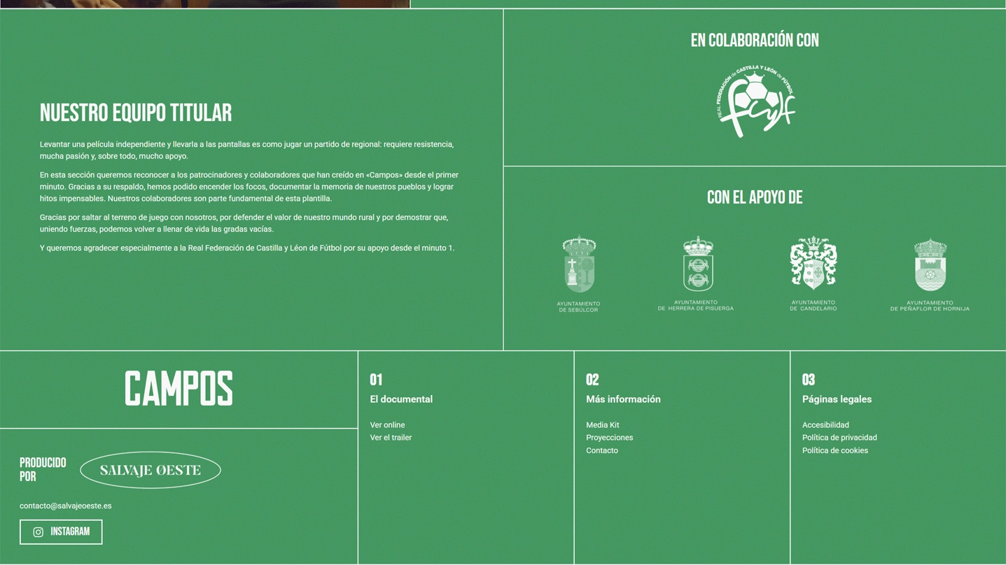 captura de pantalla del footer de la web de campos con líneas blancas